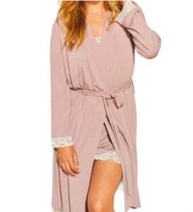 Accappatoio Haven Well Within Cool elasticizzato rosa e bianco chiusura con polsini in pizzo taglia S - Foto 1 di 11