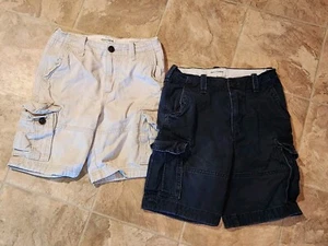 2 Pair Boys Abercrombie & Fitch Navy/Khaki Heavy Cargo Shorts Size 10 - Picture 1 of 4