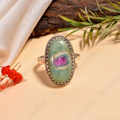 Ruby Fuchsite Gemstone Ring 925 Sterling Silver Handmade Bohemian Ring All Size - Image 1 of 4