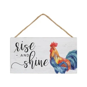 Rise and Shine Sign Rooster Hanging Wood Ornament 3.5 x 6.5 inch Made in the USA - Picture 1 of 2