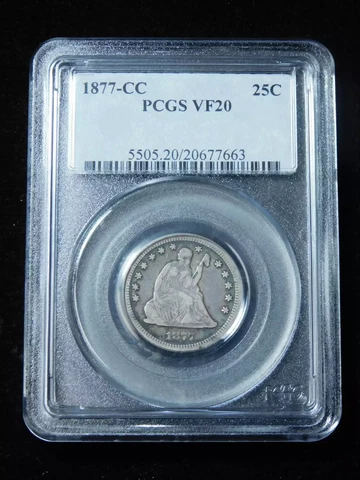 1877 CC Seated Liberty Quarter PCGS VF-20 Cover
