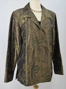 SG Susan Graver QVC Schimmer Blazer Anzug Jacke leichter Mantel Pailletten bestickt L - Bild 1 von 5