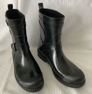 COACH LESTER Rubber Rain Boots sz 7 BLACK - Picture 1 of 10