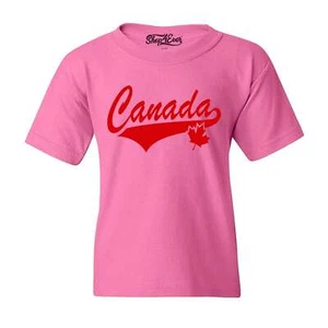 Red Canada Varisty Kids T-Shirt Canadian Pride Maple Leaf Shirt - Picture 1 of 5
