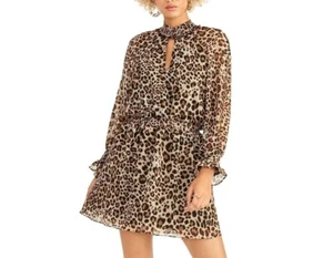 Rachel Rachel Roy Damen braun Tiermotiv Schlüsselloch Langarm Kleid Größe LARGE - Bild 1 von 2