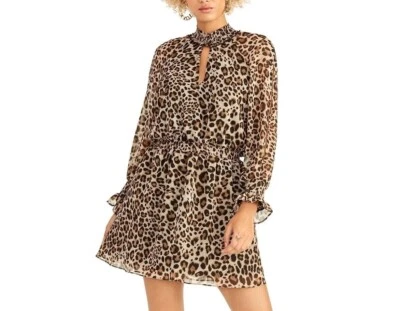 Rachel Rachel Roy Women Brown Animal Print Keyhole Long Sleeve Dress Size LARGE - Image 1 of 2