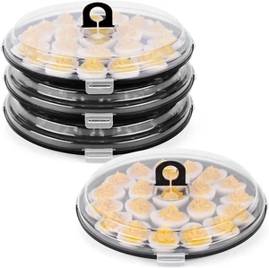 3 Pcs Deviled Egg Platter with Lid, 66 Slots Plastic Deviled Egg Tray Carrier - Picture 1 of 6