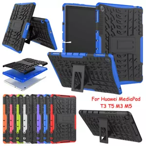 For Huawei Mediapad T3 9.6 T5 10.1/M5 Lite/SE Case Armor Rugged Stand Hard Cover - Picture 1 of 28