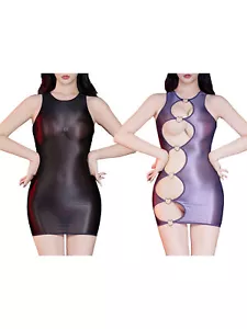 Damen Clubwear Ausschneiden Kleid Öl Outfits Slim Fit Schritt Öffnen Party Sexy - Picture 1 of 26