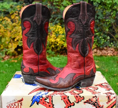 Usado en Excelente Condición con Caja Talla 7M Antiguo Gringo Yippee Ki Yay Marrón y Rojo Botas Vaqueras Henderson Foto 1 de 4