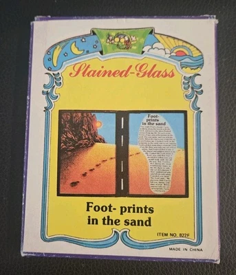 FOOTPRiNTS In The Sand Stained Glass 5.75”x7.5” Desk Display Christian Jesus - Image 1 of 4