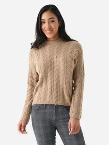 Vince Cashmere Wool Blend Twisted Cable Crew Neck Sweater Tan Size Medium - Picture 1 of 21
