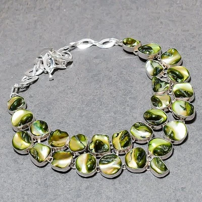 Ожерелье из зеленого перламутра ручной работы этнический подарок ювелирные изделия 18 дюймов SR 6273 - Изображение 1 из 4