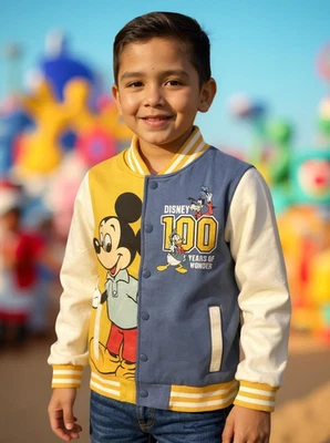 Disney Colorido Mickey Mouse "100 Años de Maravilla" Chaqueta Universitaria Niños Talla 7/8 Foto 1 de 4