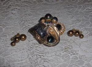 Rhinestone Pin Belt Buckle Gold Silver Pearls Stones Bronze Earrings Jewelry - Picture 1 of 1