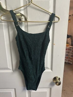 Traje de baño Azul de una pieza VNT años 90 mediano 10 verde esmeralda acanalado corte alto Foto 1 de 4