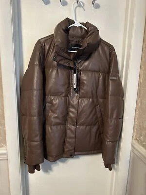 Womens BCBG Max Azria Vegan Faux Leather Puffer Coat Cocoa Brown Size Large NWT - Image 1 of 4