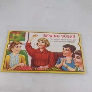 Vtg Sewing Susan 70 Gold Eye Needles w/Threader 1950's Original Packaging Japan - Picture 1 of 7