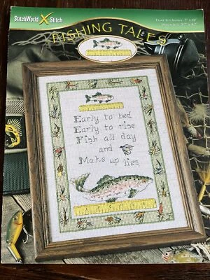 Fly Fishing Tale Cross Stitch Pattern Early Bed Early Rise Fish Make Up Lies - Image 1 of 3