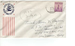 Patriotic cover, Wash Stamp cachet, Jewett, OH to APO 924 (Australia), 1942 - Picture 1 of 1