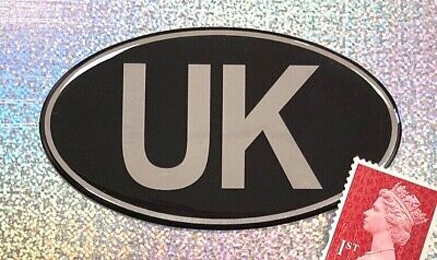 UK Sticker Super Shiny Domed Finish - Silver Chrome On Black 75mm • 5.33€