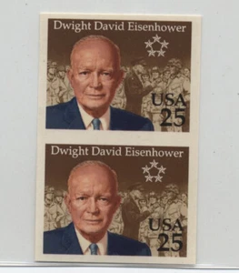 1990 2513P 25ct Eisenhower imperforate pair proof on stamp paper [6872] - Picture 1 of 3