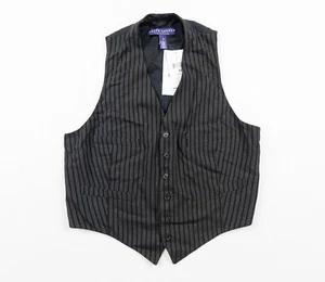 Ralph Lauren Purple Label Vest Womens 10 Black Striped Sleeveless Virgin Wool - Picture 1 of 11