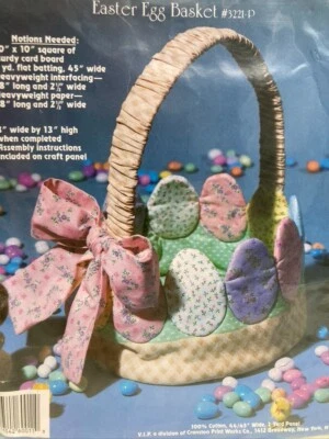 SEALED Vintage Fabric Panel EASTER EGG BASKET KIT #3221-P Craft Cuts by VIP - Image 1 of 4