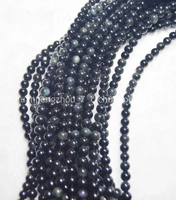 Natural 8mm Black Rainbow Eye Obsidian Gems Round Loose Beads Strand 15 inches - Image 1 of 4