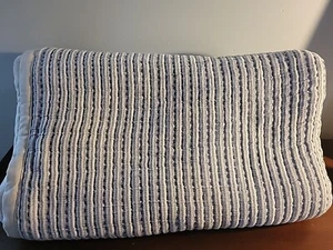 West Elm Double Cloth Reversible Blanket Blue Stripe, Full/Queen - Picture 1 of 4