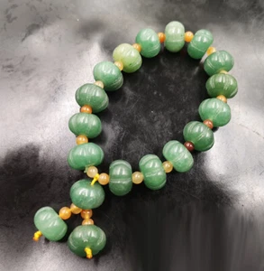 Brazalete Real Jade Imperial Jadeita Tallada Calabaza Hallowmas Genuino - Imagen 1 de 9