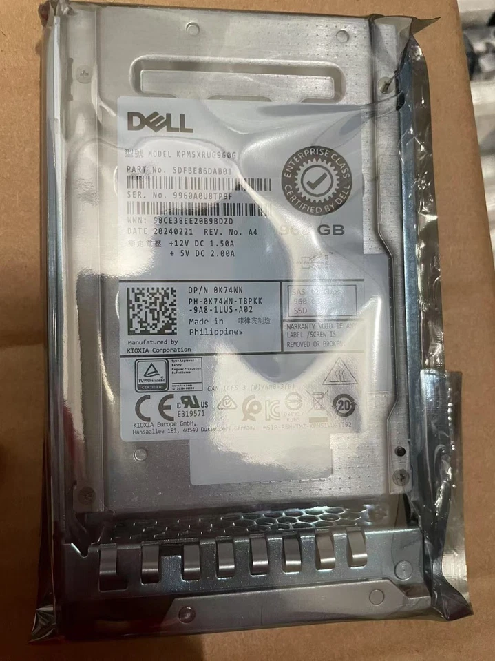 0MWGK7 091GGX 0K74WN Dell EMC 960GB SAS 12Gbps Read Intensive 2.5'' SSD G14-G16 - Image 1 of 1