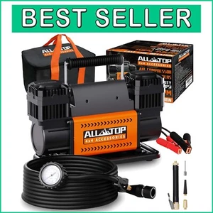 Efficient 12V Heavy Duty Air Compressor with Auto-Cut Off & 3 Nozzle Adapters - Picture 1 of 9