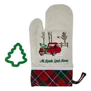 Christmas Oven Mitt Red Truck Tree Cookie Cutter Holiday Baking Gift Set - Picture 1 of 10
