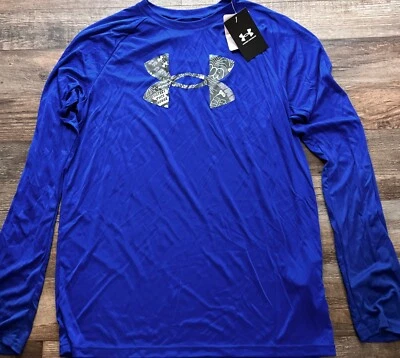 NWT Under Armour YXL Boys Royal Blue/Gray/White Big Logo L/S Heat Gear Shirt XL - Image 1 of 2