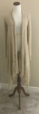 Cárdigan envolvente suéter para mujer BCBG MAXAZRIA SoHo con flecos, beige, pequeño, nuevo con etiquetas $248 Foto 1 de 4