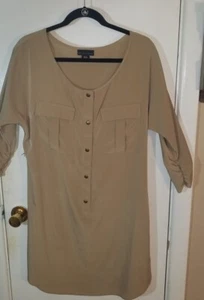 Apostrophe Tunic/Dress, Size Medium, Beige, Snap Closure, Belt, 2 Pockets #15099 - Picture 1 of 12