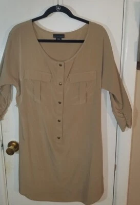 Apostrophe Tunic/Dress, Size Medium, Beige, Snap Closure, Belt, 2 Pockets #15099 - Image 1 of 4