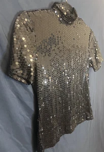 VTG 90's Black Sequined Turtleneck Blouse / Jeanette Kastenberg / Sz XS/S - Picture 1 of 11