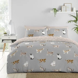Duvet Cover Bedding Set Reversible Paw Prints Easy Care Cats by Fusion Grey - Picture 1 of 8