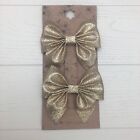 2 Old Gold Glitter Bow on Alligator Clips Pinch Bows Jubilee Hair Accessories