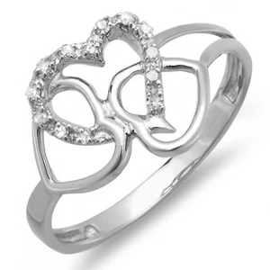 0.10 CT Sterling Silver Round Diamond Ladies Promise 3 Heart Infinity Love Ring - Picture 1 of 6