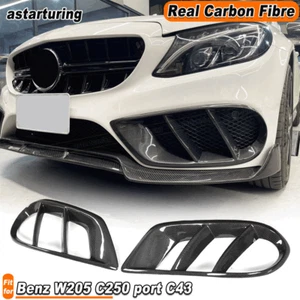 For Benz W205 Sport C43 REAL Carbon Front Bumper Grill Air Vent Fog Cover - Picture 1 of 13