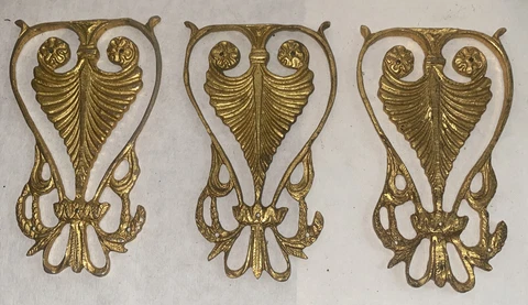 French Antique Gild Brass Furniture Pediments Decorative Applique Hardware Gold Cover