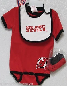 NHL New Jersey Devils Paquete de 3 Gorra Botín Body Set 24M por Niños Atletas - Imagen 1 de 6