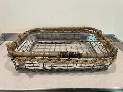 VTG large rectangle wire basket with rope handles - Image 1 of 4