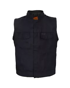 Black Kids Teens Denim Motorcycle Vest Biker Style Concealed Waistcoat - Picture 1 of 5