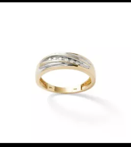 New Mens 1/15 CT. T.W. Diamond Diagonal Slant 10K Gold Wedding Band Yellow White - Picture 1 of 2