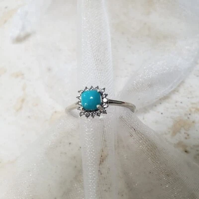 Anillo Arizona Bella Durmiente Turquesa y Circón Camboyano Halo talla, Q, 8. Foto 1 de 4