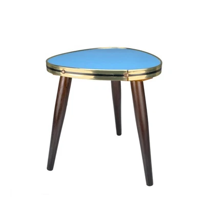 Soporte de planta moderno alemán vintage de mediados de siglo tapa azul latón tres patas años 60 Foto 1 de 4